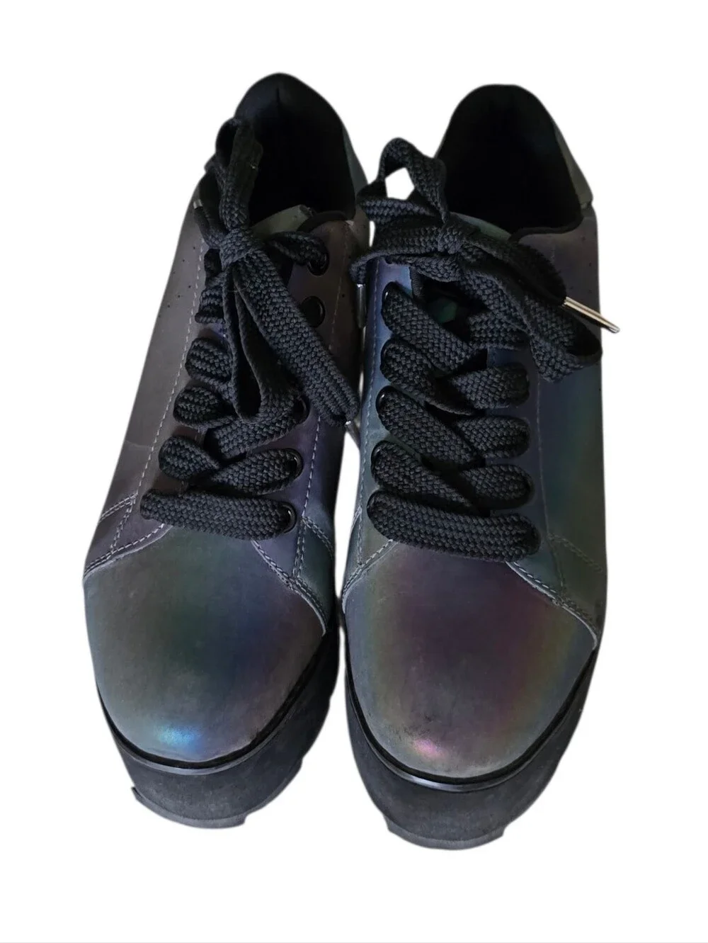 YRU Iridescent Holographic Platform Sneakers in Black